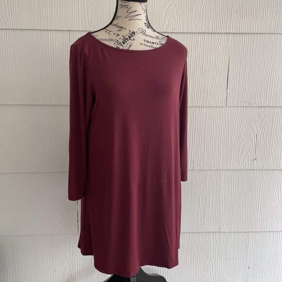 EILEEN FISHER Pullover Tunic Top Stretch Knit Viscose Spandex Maroon Medium (X3) - Picture 1 of 10